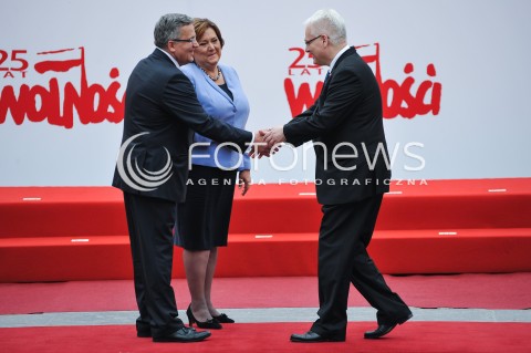  04.06.2014 WARSZAWA <br />GLOWNE UROCZYSTOSCI Z OKAZJI 25 LECIA WOLNYCH WYBOROW W POLSCE<br />N/Z PREZYDENT RP BRONISLAW KOMOROWSKI Z MALZONKA ANNA KOMOROWSKA IVO JOSIPOVIC <br /> 