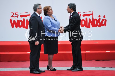  04.06.2014 WARSZAWA <br />GLOWNE UROCZYSTOSCI Z OKAZJI 25 LECIA WOLNYCH WYBOROW W POLSCE<br />N/Z PREZYDENT RP BRONISLAW KOMOROWSKI Z MALZONKA ANNA KOMOROWSKA ROSEN PLEVNELIEV <br /> 