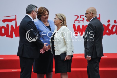  04.06.2014 WARSZAWA <br />GLOWNE UROCZYSTOSCI Z OKAZJI 25 LECIA WOLNYCH WYBOROW W POLSCE<br />N/Z PREZYDENT RP BRONISLAW KOMOROWSKI Z MALZONKA ANNA KOMOROWSKA MARIE-LOUISE COLEIRO PRECA Z MALZONKIEM<br /> 