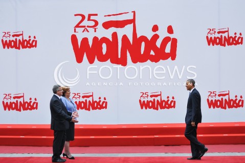  04.06.2014 WARSZAWA <br />GLOWNE UROCZYSTOSCI Z OKAZJI 25 LECIA WOLNYCH WYBOROW W POLSCE<br />N/Z PREZYDENT RP BRONISLAW KOMOROWSKI Z MALZONKA ANNA KOMOROWSKA PREZYDENT USA BARACK OBAMA<br /> 
