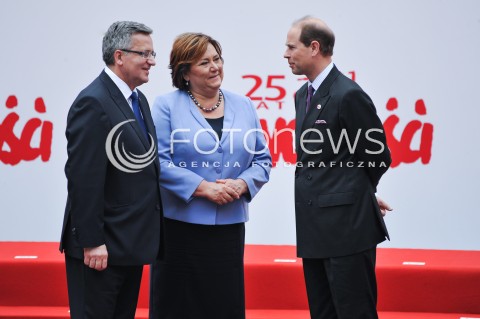  04.06.2014 WARSZAWA <br />GLOWNE UROCZYSTOSCI Z OKAZJI 25 LECIA WOLNYCH WYBOROW W POLSCE<br />N/Z PREZYDENT RP BRONISLAW KOMOROWSKI Z MALZONKA ANNA KOMOROWSKA KSIAZE EDWARD<br /> 