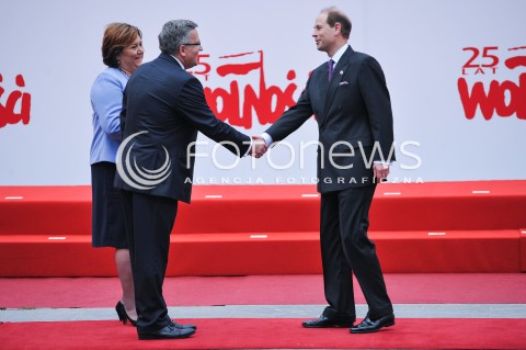  04.06.2014 WARSZAWA <br />GLOWNE UROCZYSTOSCI Z OKAZJI 25 LECIA WOLNYCH WYBOROW W POLSCE<br />N/Z PREZYDENT RP BRONISLAW KOMOROWSKI Z MALZONKA ANNA KOMOROWSKA KSIAZE EDWARD<br /> 