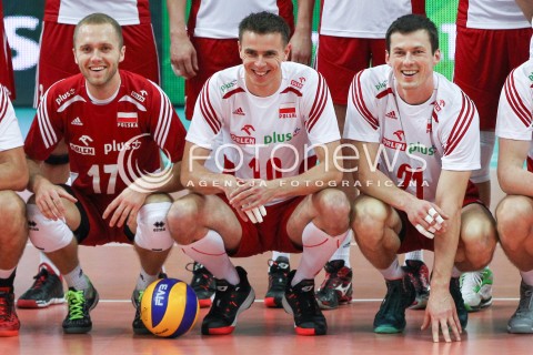  13.06.2014 KATOWICE SPODEK<br />SIATKOWKA MEZCZYZN <br />LIGA SWIATOWA 2014<br />FIVB VOLLEYBALL WORLD LEAGUE 2014<br />MECZ POLSKA - WLOCHY ( POLAND - ITALY ) <br />N/Z PAWEL ZATORSKI MARIUSZ WLAZLY RAFAL BUSZEK RADOSC<br /> 