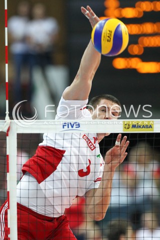  13.06.2014 KATOWICE SPODEK<br />SIATKOWKA MEZCZYZN <br />LIGA SWIATOWA 2014<br />FIVB VOLLEYBALL WORLD LEAGUE 2014<br />MECZ POLSKA - WLOCHY ( POLAND - ITALY ) <br />N/Z DAWID KONARSKI SYLWETKA ATAK<br /> 