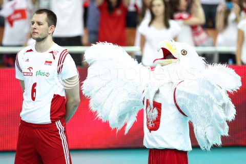  13.06.2014 KATOWICE SPODEK<br />SIATKOWKA MEZCZYZN <br />LIGA SWIATOWA 2014<br />FIVB VOLLEYBALL WORLD LEAGUE 2014<br />MECZ POLSKA - WLOCHY ( POLAND - ITALY ) <br />N/Z BARTOSZ KUREK ORZEL ORZELEK MASKOTKA REPREZENTACJI<br /> 