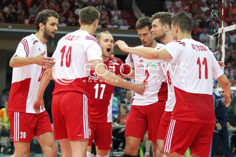  13.06.2014 KATOWICE SPODEK<br />SIATKOWKA MEZCZYZN <br />LIGA SWIATOWA 2014<br />FIVB VOLLEYBALL WORLD LEAGUE 2014<br />MECZ POLSKA - WLOCHY ( POLAND - ITALY ) <br />N/Z PAWEL ZATORSKI MICHAL WINIARSKI MATEUSZ MIKA ANDRZEJ WRONA RADOSC EMOCJE <br /> 