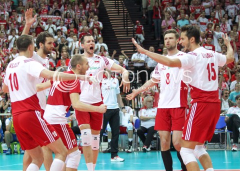  13.06.2014 KATOWICE SPODEK<br />SIATKOWKA MEZCZYZN <br />LIGA SWIATOWA 2014<br />FIVB VOLLEYBALL WORLD LEAGUE 2014<br />MECZ POLSKA - WLOCHY ( POLAND - ITALY ) <br />N/Z BARTOSZ KUREK MATEUSZ MIKA ANDRZEJ WRONA LUKASZ ZYGADLO PAWEL ZATORSKI RADOSC<br /> 