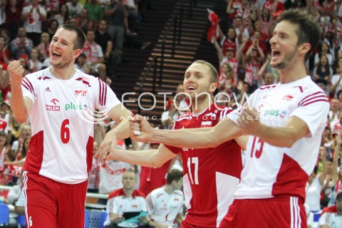  13.06.2014 KATOWICE SPODEK<br />SIATKOWKA MEZCZYZN <br />LIGA SWIATOWA 2014<br />FIVB VOLLEYBALL WORLD LEAGUE 2014<br />MECZ POLSKA - WLOCHY ( POLAND - ITALY ) <br />N/Z BARTOSZ KUREK PAWEL ZATORSKI LUKASZ ZYGADLO RADOSC EMOCJE <br /> 