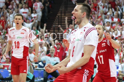  13.06.2014 KATOWICE SPODEK<br />SIATKOWKA MEZCZYZN <br />LIGA SWIATOWA 2014<br />FIVB VOLLEYBALL WORLD LEAGUE 2014<br />MECZ POLSKA - WLOCHY ( POLAND - ITALY ) <br />N/Z MARIUSZ WLAZLY KAROL KLOS PAWEL ZATORSKI RADOSC EMOCJE <br /> 