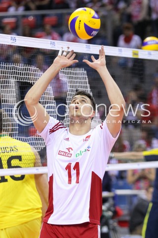  20.06.2014 KRAKOW ARENA<br />SIATKOWKA MEZCZYZN <br />LIGA SWIATOWA 2014<br />FIVB VOLLEYBALL WORLD LEAGUE 2014<br />MECZ POLSKA - BRAZYLIA ( POLAND - BRASIL ) <br />N/Z FABIAN DRZYZGA SYLWETKA <br /> 