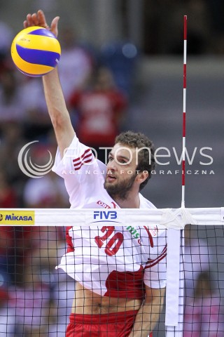  20.06.2014 KRAKOW ARENA<br />SIATKOWKA MEZCZYZN <br />LIGA SWIATOWA 2014<br />FIVB VOLLEYBALL WORLD LEAGUE 2014<br />MECZ POLSKA - BRAZYLIA ( POLAND - BRASIL ) <br />N/Z MATEUSZ MIKA SYLWETKA ATAK<br /> 