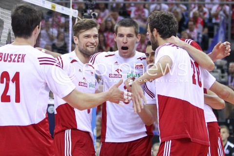  20.06.2014 KRAKOW ARENA<br />SIATKOWKA MEZCZYZN <br />LIGA SWIATOWA 2014<br />FIVB VOLLEYBALL WORLD LEAGUE 2014<br />MECZ POLSKA - BRAZYLIA ( POLAND - BRASIL ) <br />N/Z ANDRZEJ WRONA DAWID KONARSKI RADOSC EMOCJE <br /> 