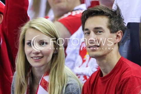  20.06.2014 KRAKOW ARENA<br />
SIATKOWKA MEZCZYZN <br />
LIGA SWIATOWA 2014<br />
FIVB VOLLEYBALL WORLD LEAGUE 2014<br />
MECZ POLSKA - BRAZYLIA ( POLAND - BRASIL ) <br />
N/Z KAMIL STOCH Z ZONA EWA BILAN STOCH PODCZAS MECZU NA TRYBUNACH SIEDZIAL MIEDZY INNYMI KIBICAMI<br />
 