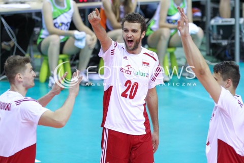  20.06.2014 KRAKOW ARENA<br />SIATKOWKA MEZCZYZN <br />LIGA SWIATOWA 2014<br />FIVB VOLLEYBALL WORLD LEAGUE 2014<br />MECZ POLSKA - BRAZYLIA ( POLAND - BRASIL ) <br />N/Z MATEUSZ MIKA RADOSC EMOCJE SYLWETKA <br /> 