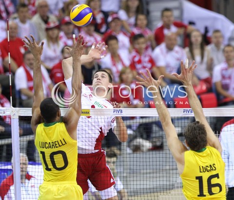  20.06.2014 KRAKOW ARENA<br />SIATKOWKA MEZCZYZN <br />LIGA SWIATOWA 2014<br />FIVB VOLLEYBALL WORLD LEAGUE 2014<br />MECZ POLSKA - BRAZYLIA ( POLAND - BRASIL ) <br />N/Z DAWID KONARSKI <br /> 