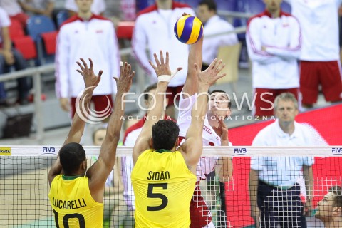  20.06.2014 KRAKOW ARENA<br />SIATKOWKA MEZCZYZN <br />LIGA SWIATOWA 2014<br />FIVB VOLLEYBALL WORLD LEAGUE 2014<br />MECZ POLSKA - BRAZYLIA ( POLAND - BRASIL ) <br />N/Z DAWID KONARSKI <br /> 