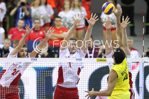  20.06.2014 KRAKOW ARENA<br />SIATKOWKA MEZCZYZN <br />LIGA SWIATOWA 2014<br />FIVB VOLLEYBALL WORLD LEAGUE 2014<br />MECZ POLSKA - BRAZYLIA ( POLAND - BRASIL ) <br />N/Z MATEUSZ MIKA PIOTR NOWAKOWSKI DAWID KONARSKI <br /> 