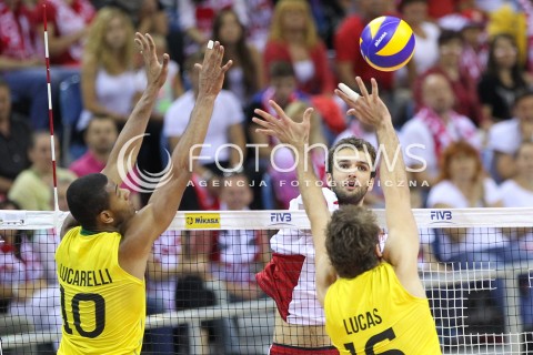  20.06.2014 KRAKOW ARENA<br />SIATKOWKA MEZCZYZN <br />LIGA SWIATOWA 2014<br />FIVB VOLLEYBALL WORLD LEAGUE 2014<br />MECZ POLSKA - BRAZYLIA ( POLAND - BRASIL ) <br />N/Z MATEUSZ MIKA <br /> 