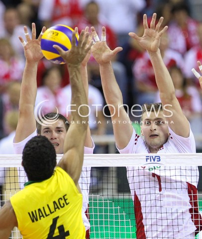 20.06.2014 KRAKOW ARENA<br />SIATKOWKA MEZCZYZN <br />LIGA SWIATOWA 2014<br />FIVB VOLLEYBALL WORLD LEAGUE 2014<br />MECZ POLSKA - BRAZYLIA ( POLAND - BRASIL ) <br />N/Z PIOTR NOWAKOWSKI DAWID KONARSKI <br /> 