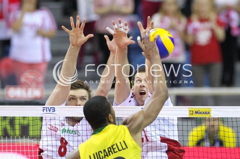  20.06.2014 KRAKOW ARENA<br />SIATKOWKA MEZCZYZN <br />LIGA SWIATOWA 2014<br />FIVB VOLLEYBALL WORLD LEAGUE 2014<br />MECZ POLSKA - BRAZYLIA ( POLAND - BRASIL ) <br />N/Z MATEUSZ MIKA ANDRZEJ WRONA <br /> 
