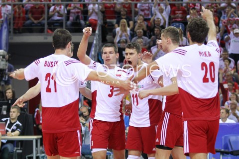  20.06.2014 KRAKOW ARENA<br />SIATKOWKA MEZCZYZN <br />LIGA SWIATOWA 2014<br />FIVB VOLLEYBALL WORLD LEAGUE 2014<br />MECZ POLSKA - BRAZYLIA ( POLAND - BRASIL ) <br />N/Z FABIAN DRZYZGA DAWID KONARSKI RADOSC EMOCJE <br /> 