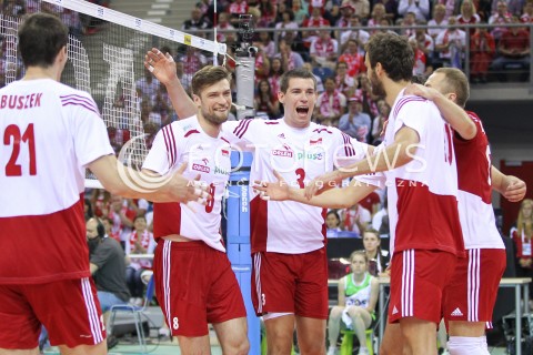  20.06.2014 KRAKOW ARENA<br />SIATKOWKA MEZCZYZN <br />LIGA SWIATOWA 2014<br />FIVB VOLLEYBALL WORLD LEAGUE 2014<br />MECZ POLSKA - BRAZYLIA ( POLAND - BRASIL ) <br />N/Z ANDRZEJ WRONA DAWID KONARSKI RADOSC EMOCJE <br /> 