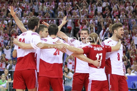  20.06.2014 KRAKOW ARENA<br />SIATKOWKA MEZCZYZN <br />LIGA SWIATOWA 2014<br />FIVB VOLLEYBALL WORLD LEAGUE 2014<br />MECZ POLSKA - BRAZYLIA ( POLAND - BRASIL ) <br />N/Z DAWID KONARSKI ANDRZEJ WRONA RADOSC EMOCJE <br /> 