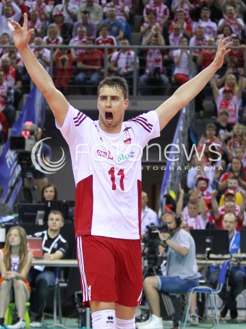  20.06.2014 KRAKOW ARENA<br />SIATKOWKA MEZCZYZN <br />LIGA SWIATOWA 2014<br />FIVB VOLLEYBALL WORLD LEAGUE 2014<br />MECZ POLSKA - BRAZYLIA ( POLAND - BRASIL ) <br />N/Z FABIAN DRZYZGA RADOSC EMOCJE SYLWETKA <br /> 