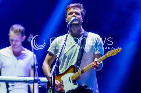  27.06.2014 RZESZOW <br />EUROPEJSKI STADION KULTURY NA STADIONIE MIEJSKIM W RZESZOWIE<br />W TYM ROKU KONCERT JEST WYRAZEM POPARCIA DLA UKRAINY<br />N/Z HARRY MCVEIGH ( ZESPOL WHITE LIES ) <br /> 