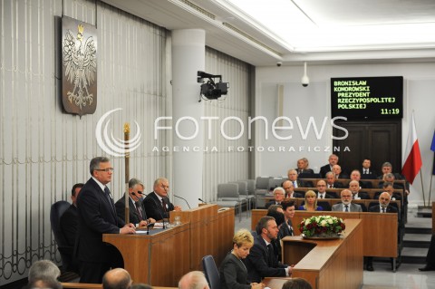  04.07.2014 WARSZAWA<br />UROCZYSTOSCI 25 - LECIA ODRODZONEGO SENATU<br />N/Z PREZYDENT RP BRONISLAW KOMOROWSKI<br /> 