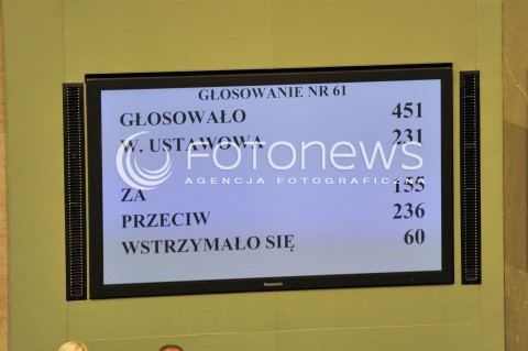  11.07.2014 WARSZAWA SEJM RP<br />OBRADY SEJMU<br />GLOWOWANIE O WOTUM NIEUFNOSCI DLA RZADU<br />N/Z TABLICA GLOSOWAN WYNIK GLOSOWANIE WOTUM NIEUFNOSCI <br /> 