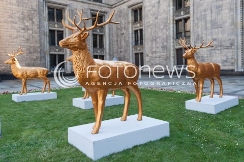  16.07.2014 WARSZAWA<br />INSTALACJA AUDIO WIZUALNA ZLOTE JELENIE PRZED TEATREM DRAMATYCZNYM<br />N/Z JELENIE<br /> 