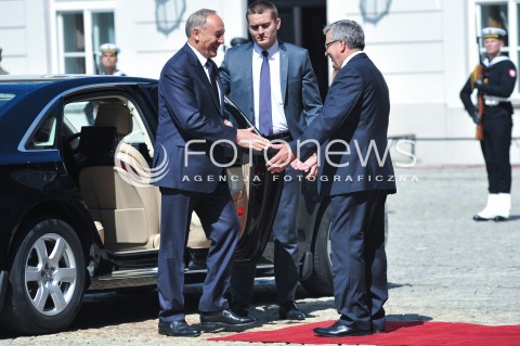  22.07.2014 WARSZAWA<br />SPOTKANIE PREZYDENTOW GRUPY WYSZEHRADZKIEJ<br />N/Z ANDRIS BERZINS PREZYDENT RP BRONISLAW KOMOROWSKI<br /> 