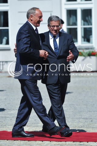  22.07.2014 WARSZAWA<br />SPOTKANIE PREZYDENTOW GRUPY WYSZEHRADZKIEJ<br />N/Z ANDRIS BERZINS PREZYDENT RP BRONISLAW KOMOROWSKI<br /> 