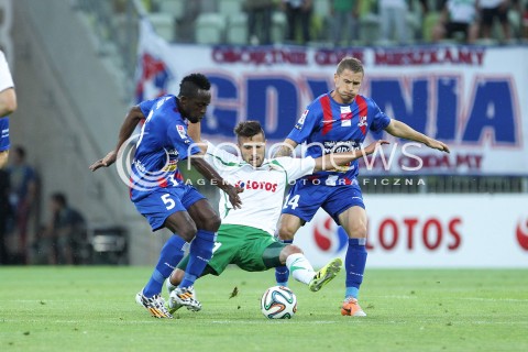  25.07.2014 GDANSK PGE ARENA STADION<br />PILKA NOZNA T-MOBILE EKSTRAKLASA SEZON 2014/2015<br />FOOTBALL POLISH EKSTRAKLASA SEASON 2014/2015<br />MECZ LECHIA GDANSK - PODBESKIDZIE BIELSKO - BIALA<br />N/Z MACIEJ MAKUSZEWSKI FRANK KWAME ADU DAMIAN CHMIEL <br /> 