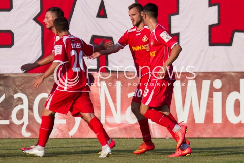  09.08.2014 LODZ PILKA NOZNA POLSKA PIERWSZA LIGA SEZON 2014/2015 FOOTBALL POLISH  WIDZEW LODZ - DOLCAN ZABKI N/Z MATEUSZ BROZ GOL RADOSC  
