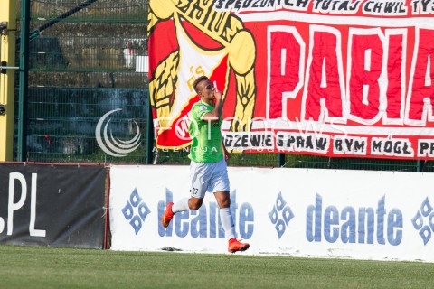  09.08.2014 LODZ PILKA NOZNA POLSKA PIERWSZA LIGA SEZON 2014/2015 FOOTBALL POLISH  WIDZEW LODZ - DOLCAN ZABKI N/Z PATRYK MIKITA GOL RADOSC SYLWETKA  