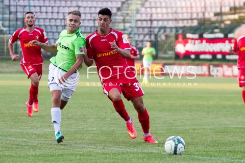  09.08.2014 LODZ PILKA NOZNA POLSKA PIERWSZA LIGA SEZON 2014/2015 FOOTBALL POLISH  WIDZEW LODZ - DOLCAN ZABKI N/Z CRISTIAN TOMAS DEL TORO KAMIL MAZEK  