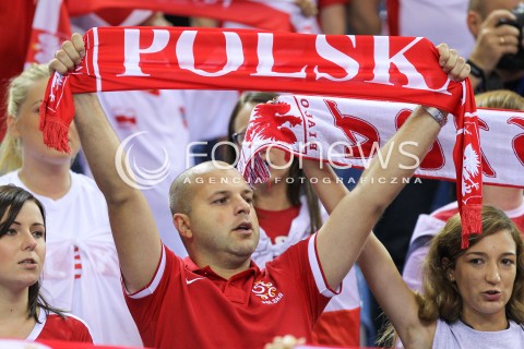  16.08.2014 KRAKOW ARENA<br />XII MEMORIAL HUBERTA JERZEGO WAGNERA<br />MECZ POLSKA - BULGARIA<br />N/Z KIBIC DOPING OPRAWA SZALIK EMOCJE FLAGA<br /> 