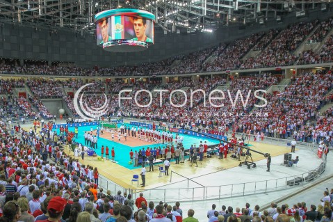  16.08.2014 KRAKOW ARENA<br />XII MEMORIAL HUBERTA JERZEGO WAGNERA<br />MECZ POLSKA - BULGARIA<br />N/Z HALA KRAKOW ARENA WIDOK VIEW KIBICE DOPING MAZUREK DABROWSKIEGO EMOCJE WNETRZE<br /> 