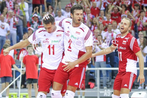  16.08.2014 KRAKOW ARENA<br />XII MEMORIAL HUBERTA JERZEGO WAGNERA<br />MECZ POLSKA - BULGARIA<br />N/Z FABIAN DRZYZGA MICHAL WINIARSKI PAWEL ZATORSKI RADOSC EMOCJE <br /> 