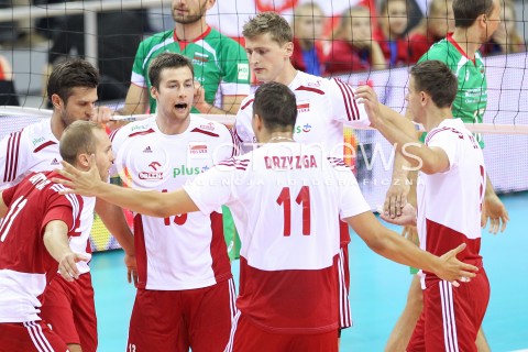  16.08.2014 KRAKOW ARENA<br />XII MEMORIAL HUBERTA JERZEGO WAGNERA<br />MECZ POLSKA - BULGARIA<br />N/Z MICHAL KUBIAK PIOTR NOWAKOWSKI RADOSC EMOCJE <br /> 