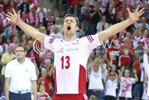  16.08.2014 KRAKOW ARENA<br />XII MEMORIAL HUBERTA JERZEGO WAGNERA<br />MECZ POLSKA - BULGARIA<br />N/Z MICHAL KUBIAK SYLWETKA RADOSC EMOCJE <br /> 