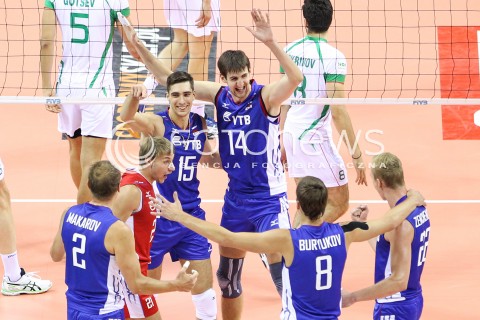  17.08.2014 KRAKOW ARENA<br />XII MEMORIAL HUBERTA JERZEGO WAGNERA<br />MECZ BULGARIA - ROSJA<br />N/Z ARTEM VOLVICH DMITRIY ILINYKH VALENTIN GOLUBEV RADOSC EMOCJE <br /> 