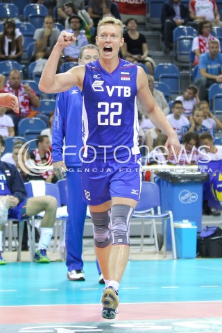  17.08.2014 KRAKOW ARENA<br />XII MEMORIAL HUBERTA JERZEGO WAGNERA<br />MECZ BULGARIA - ROSJA<br />N/Z DENIS ZEMCHENOK RADOSC EMOCJE SYLWETKA <br /> 
