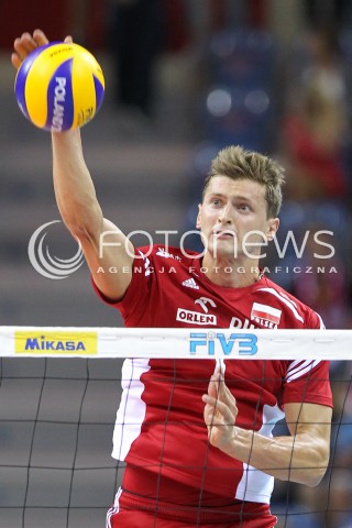  17.08.2014 KRAKOW ARENA<br />XII MEMORIAL HUBERTA JERZEGO WAGNERA<br />MECZ POLSKA - CHINY<br />N/Z PIOTR NOWAKOWSKI SYLWETKA ATAK<br /> 