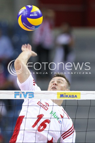  17.08.2014 KRAKOW ARENA<br />XII MEMORIAL HUBERTA JERZEGO WAGNERA<br />MECZ POLSKA - CHINY<br />N/Z KRZYSZTOF IGNACZAK SYLWETKA ATAK<br /> 