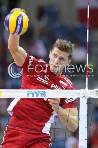  17.08.2014 KRAKOW ARENA<br />XII MEMORIAL HUBERTA JERZEGO WAGNERA<br />MECZ POLSKA - CHINY<br />N/Z PIOTR NOWAKOWSKI SYLWETKA ATAK<br /> 