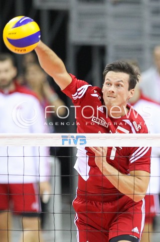  17.08.2014 KRAKOW ARENA<br />XII MEMORIAL HUBERTA JERZEGO WAGNERA<br />MECZ POLSKA - CHINY<br />N/Z RAFAL BUSZEK SYLWETKA ATAK<br /> 