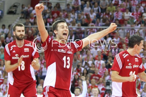  17.08.2014 KRAKOW ARENA<br />XII MEMORIAL HUBERTA JERZEGO WAGNERA<br />MECZ POLSKA - CHINY<br />N/Z MICHAL KUBIAK RADOSC EMOCJE SYLWETKA <br /> 